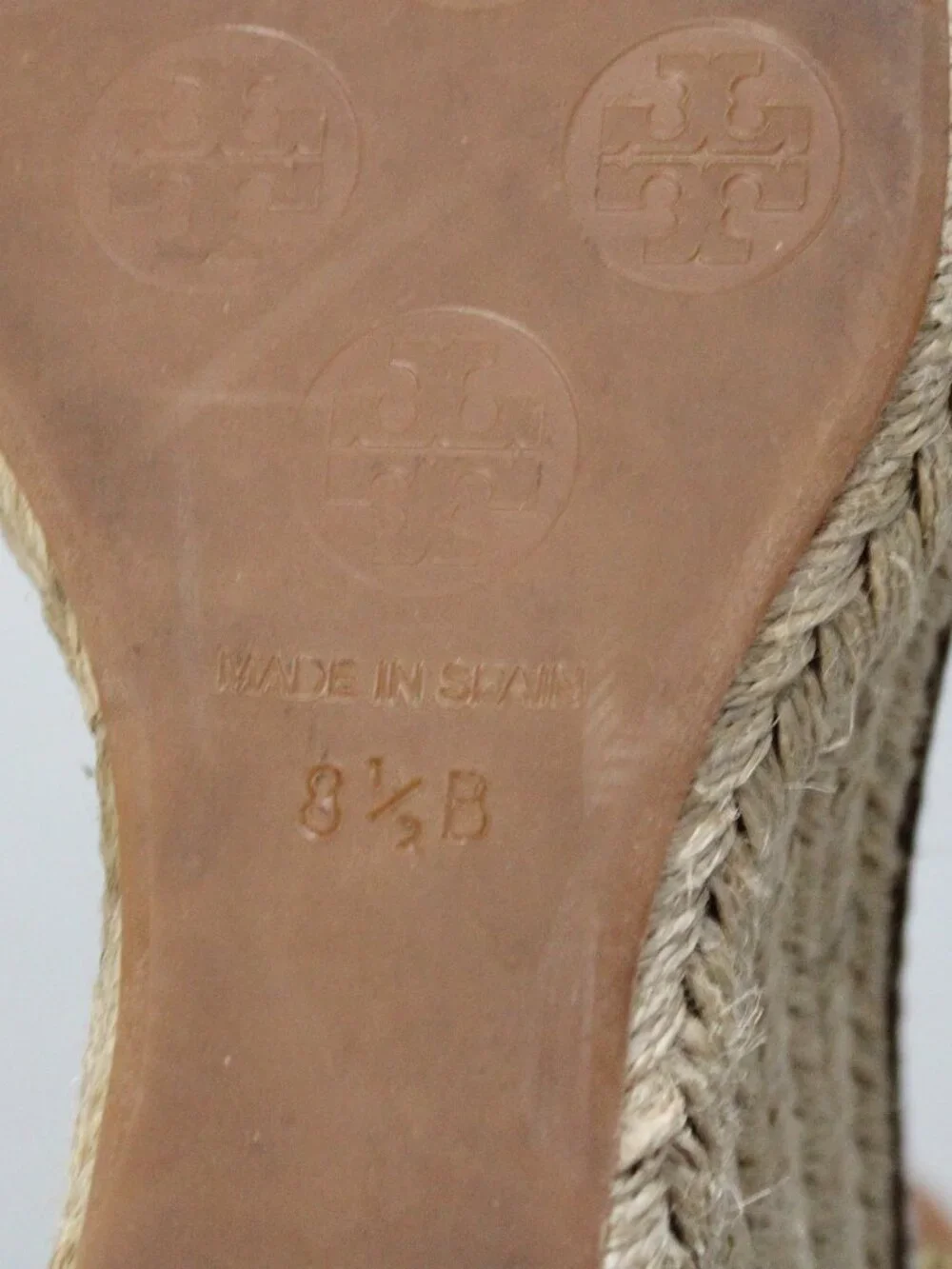 TORY BURCH Natural Linen Canvas Peep Toe Wedge Platform Espadrille Heels Tan 8.5